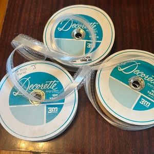 3 rolls vintage Decorette white with silver fancy ribbon New
